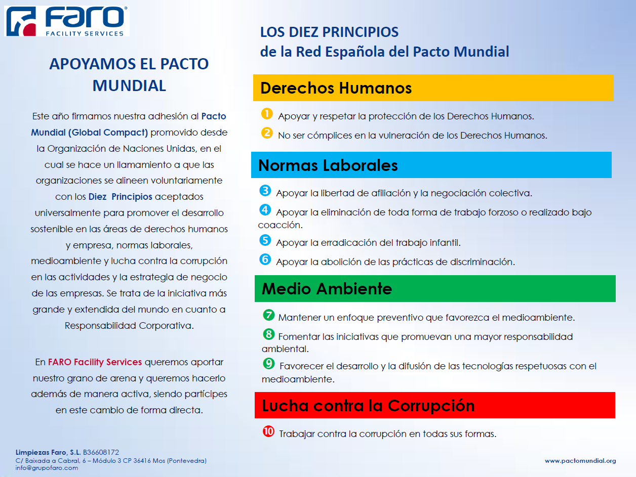 FARO Facility Services apoya el PACTO MUNDIAL ( GLOBAL COMPACT) 